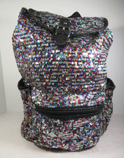 Justice Backpack Sequins Rainbow Multicolor Sparkle Flap Closure Cord Drawstring