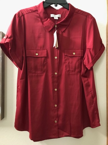 NEW Christopher & Banks Shirt, XL Wine Short Sleeve Top,