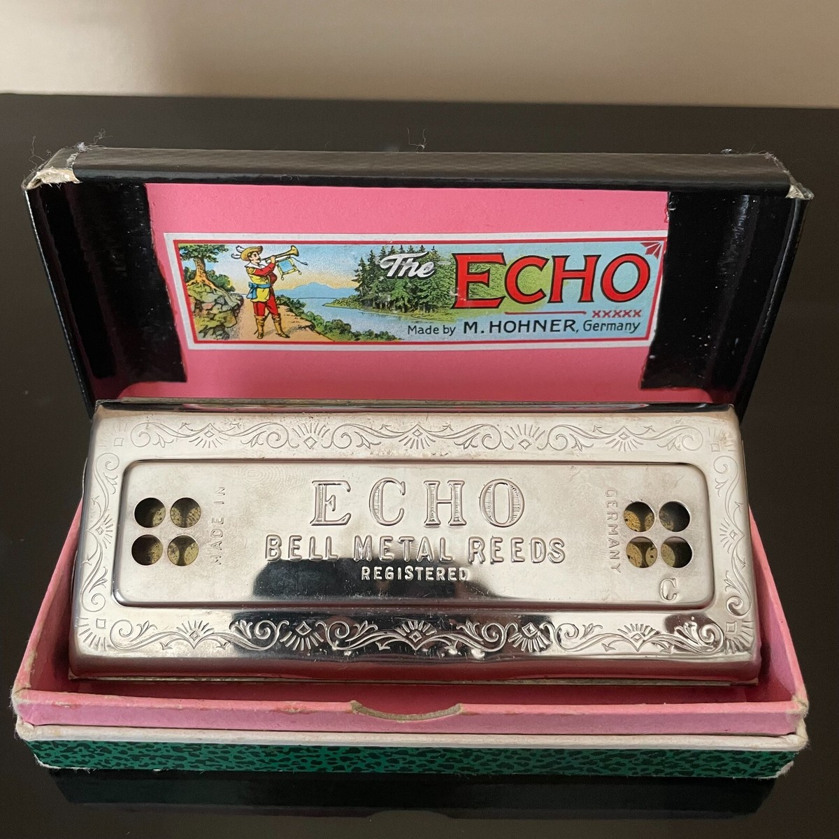 Vintage M. Hohner ECHO Bell Metal Reeds Harmonica made in Germany 