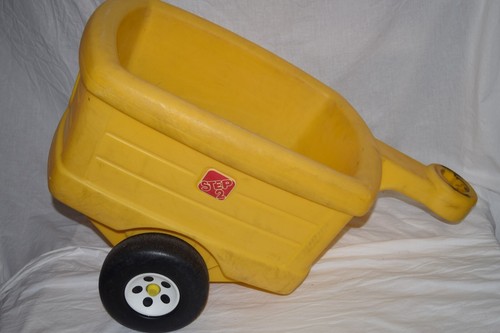 Vintage Step2 Step 2 Two Pedal Tractor Yellow Trailer Pretend Play HTF GUC