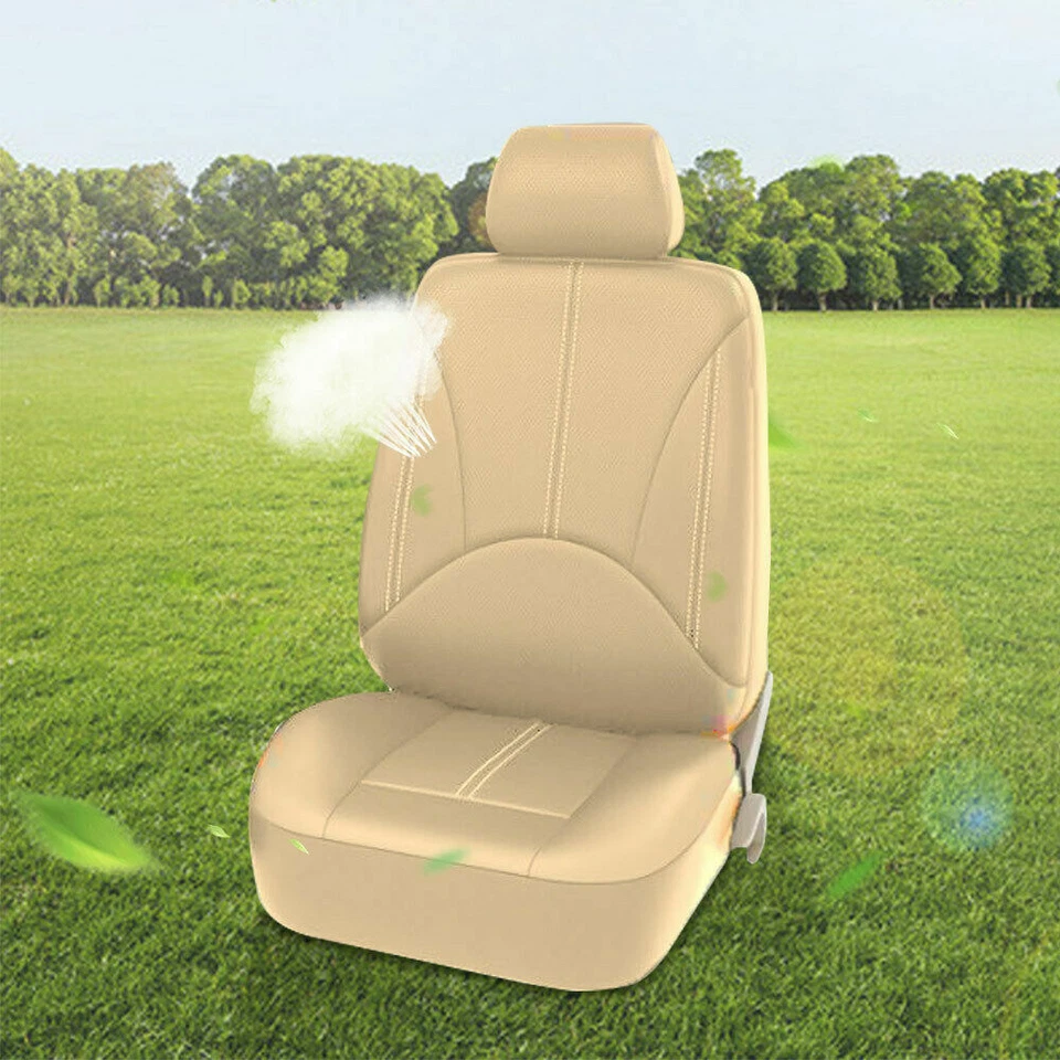 PU Leather Car Seat Cover Full Set Front Rear Seat Cushion Mat Protector Beige - Изображение 2 из 4