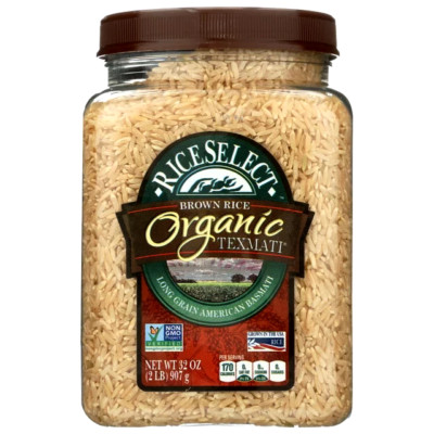 Rice Select Organic Texmati Brown Rice In Jar 32-Ounce Case of 4/8 Pounds Total