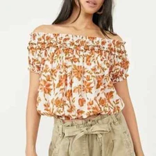 Free People Fp One Suki Off The Shoulder Blouse Top Ruffle Floral Printed New M