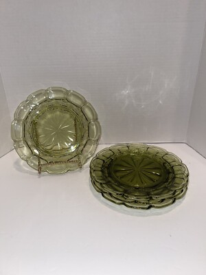 4 FOSTORIA Argus Green Luncheon Plates 8'' Mint HTF!