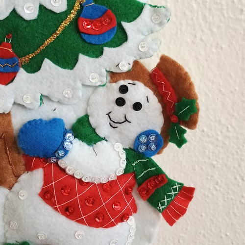 FINISHED Bucilla Felt Christmas Stocking Handmade Pick A Tree Snowman Santa - Picture 5 of 9