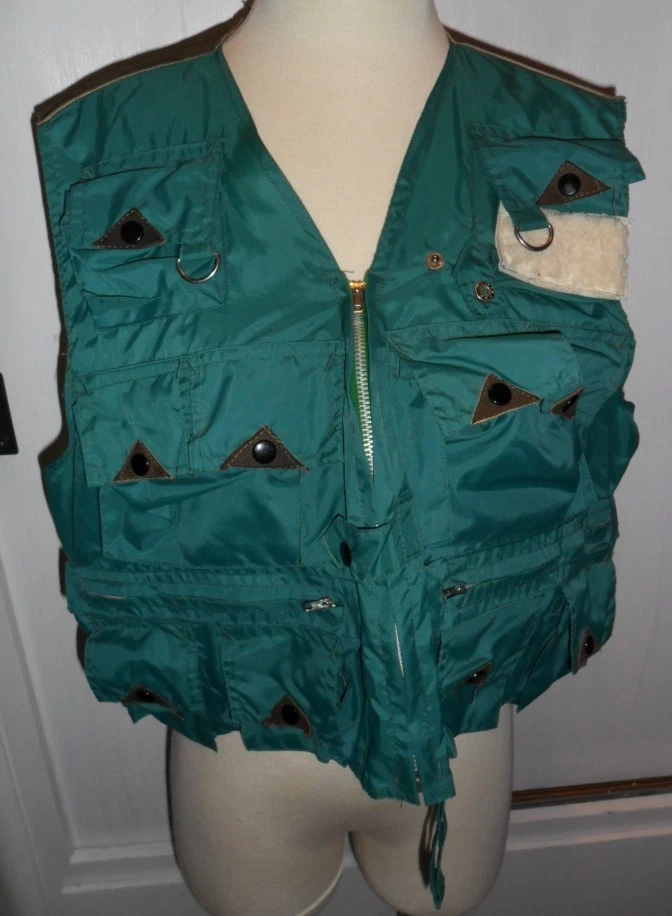 Vintage Streamking Stream King Green Nylon Fishing Vest Men's M Multi Pocket