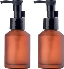 2Pcs 60ml 2oz Amber Frosted Glass Pump Bottles Lotion Dispenser Empty