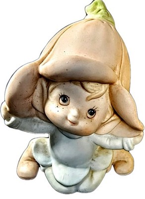 Vintage #5615 1970's Homco Pixie Elf w/Pink Flower Hat