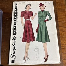 Beautiful Vintage 1939 Simplicity Sewing Pattern DRESS Sz 12/ Bust 30 Uncut