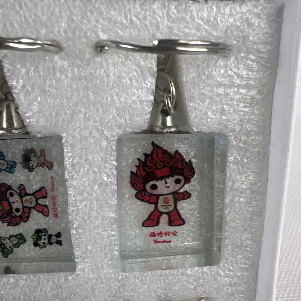 2008 Beijing Olympics Official Mascot Keychain Complete New Set 6 Donghua boxed - Image 4 of 4