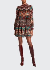 Alice + Olivia 'Marella' Paisley Mock-Neck Blouson-Sleeve Tunic Dress sz 6