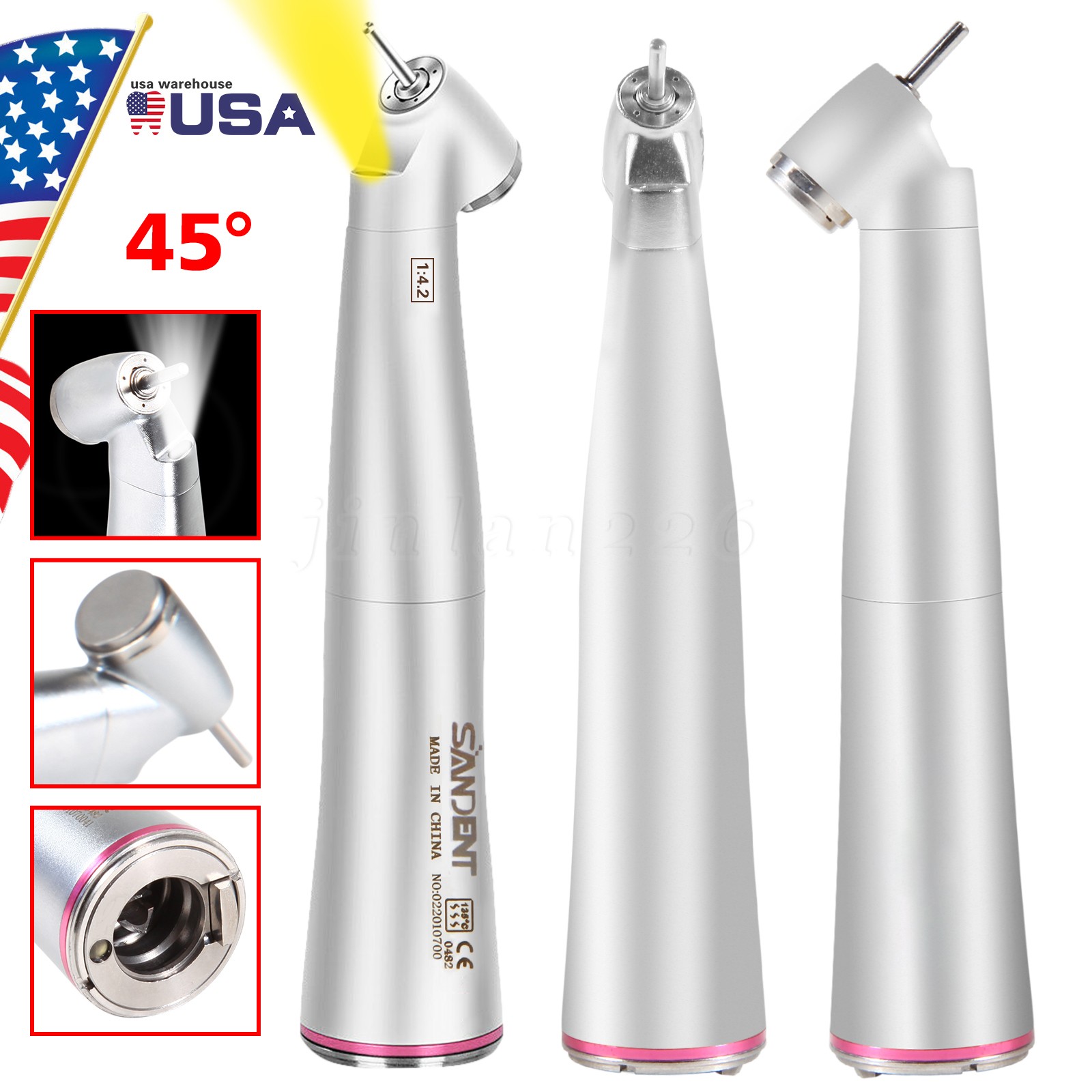 Dental 1:4.2 45° Fiber Optic Contra Angle Electric Surgical Handpiece For NSK