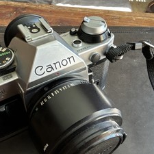 Canon AE-1 Program SLR Film Camera Black Silver with FD 50mm f1.4 w Lens Hood