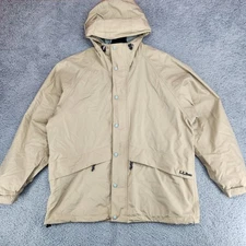 Vintage LL Bean Stowaway Jacket Mens Size L Gore-Tex Full-Zip Hooded Beige Tan