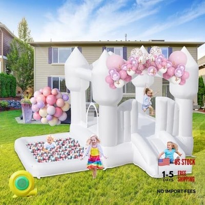 FINCOME White Inflatable Bounce House with Slide for Kids - Jumping
