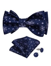 Mens Christmas Bow Tie Silk Festival Self Bowtie and Blue and White Snowflake