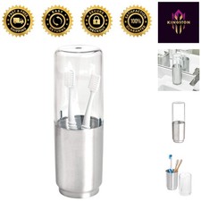 iDesign Austin Brushed Steel Toothbrush Holder with Clear Lid - Compact  Chic