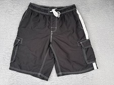 Okanu Surf Swim Trunks Youth Large Black Cargo Drawstring Lined 100 Polyester