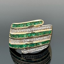 ANELLO TG.19 (60 CIRCA) IN ARGENTO 925/- VERG. GIALLO CON CACCIA GIOIELLI SMERALDO E ZIRCONE