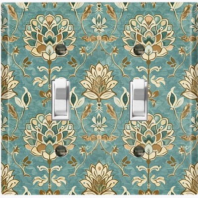 Metal Light Switch Outlet Cover Decorative Vintage Teal Damask Flowers DSK101
