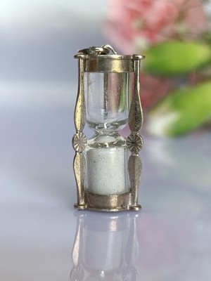 Vintage Sterling Silver Functional Hour Glass Sand Timer Charm Or Pendant