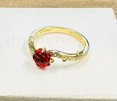 Pandora 14k Gold Plated Beauty and The Beast Enchanted Rose Ring 163984C01 +BOX