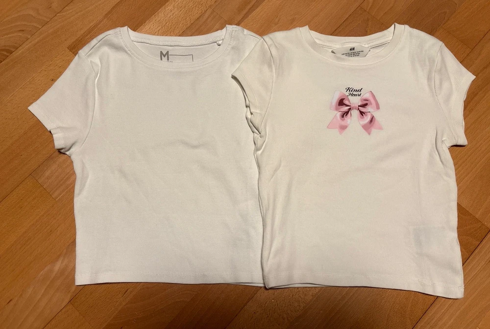 2 Rippen Shirts, kurzarm creme und weiß H&M, FSBN Sister