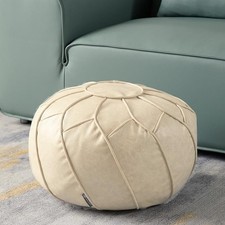 Louis Donn  Unstuffed Pouf Ottoman Cover, Round Handmade Waterproof Faux Le