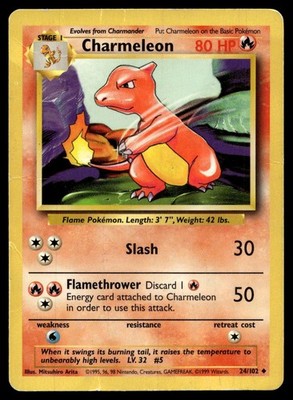 Charmeleon 24/102 Uncommon Base Set Unlimited Pokemon Heavily Played