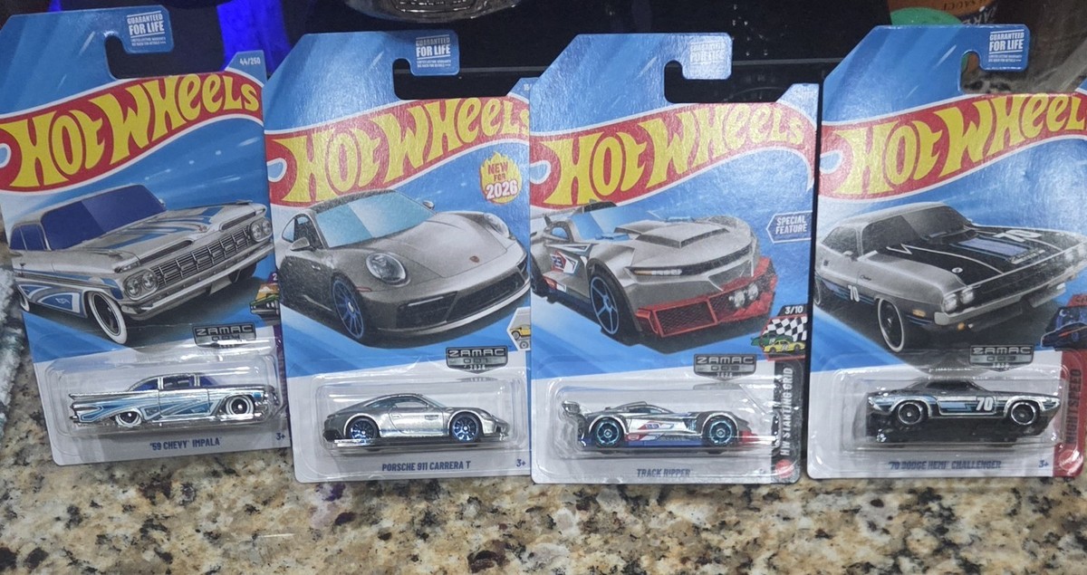 2026 Hot Wheels zamacs 1 through 4 Porsche, track ripper, 70 Dodge