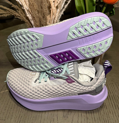 NOBULL women s Gray/Purple/Green Mesh Low Top Sneakers Lace Up Logo Rubber