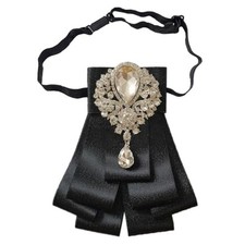 Retro British Rhinestone Pre-tied Adjustable Bow Tie Black-white Rhinestone