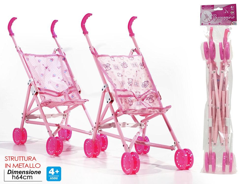 Passeggino rosa in metallo per bambole