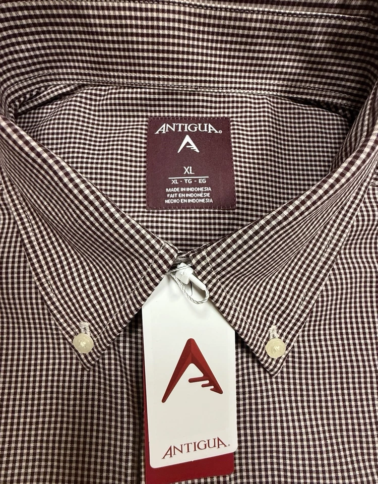 Antigua Hombre XL Manga Larga Con Botones Granate y Blanco Cuadros Nuevo Con Etiquetas Foto 2 de 3