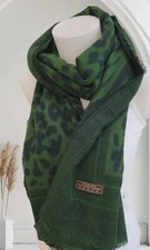 Écharpe vert noir Motif Léopard Zebre en laine et cachemire Étole Châle