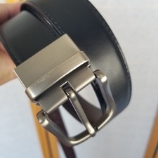 Men's Reversible Faux Leather Belt Black Brown Size 40 Brushed Silver Buckle