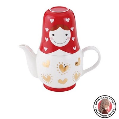 New Sun Art Cute Tableware Matryoshka Tea Set for 2 with Teapot and Cups Red and