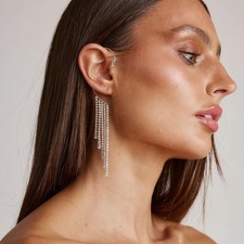 Women Rhinestone Earrings Long Tassel Metal Jewel Fashion Party Body Chain