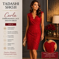 Tadashi Shoji Carla Lace Dress SZ8 Red Sheath Cocktail Evening Wedding Guest
