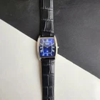 Vintage Seiko Slim Tank Quartz Men Blue Dial Dress Watch-Free Shipping