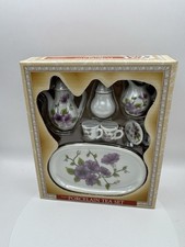 Greenbrier International Porcelain Tea Set 8 Piece Purple Floral Design