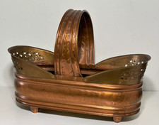 Pflanzkübel aus Kupfer mit Vintage Henkel, Blumentopf aus antikem Metall