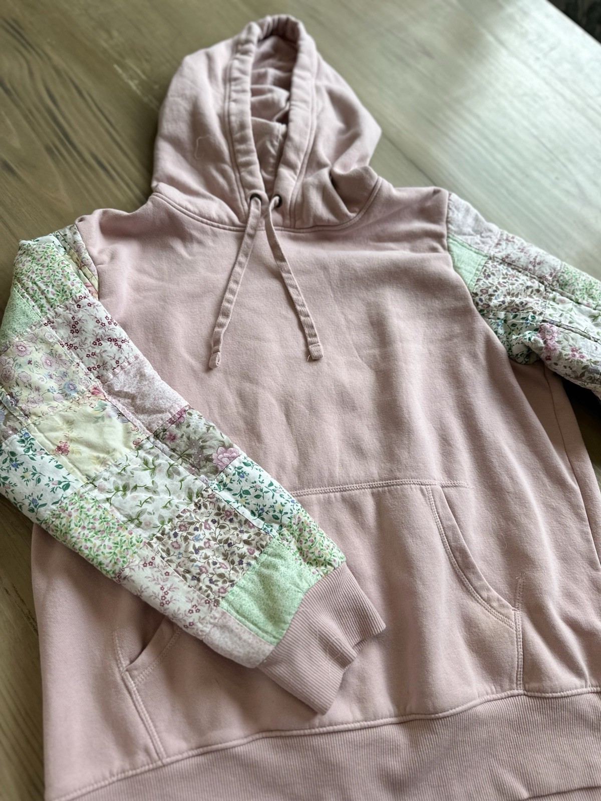 Pink Patchwork Sleeve Pullover Hoodie Women's Kni… - image 1