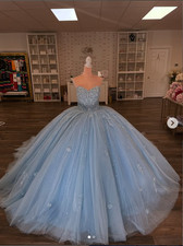Sky Blue Quinceanera Dresses Sweetheart 3D Flowers Sweet 16 Party Ball Gown