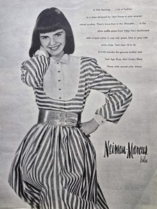 1947 Women's Teenage Shop Striped Dress Neiman Marcus fashion vintage Ad 