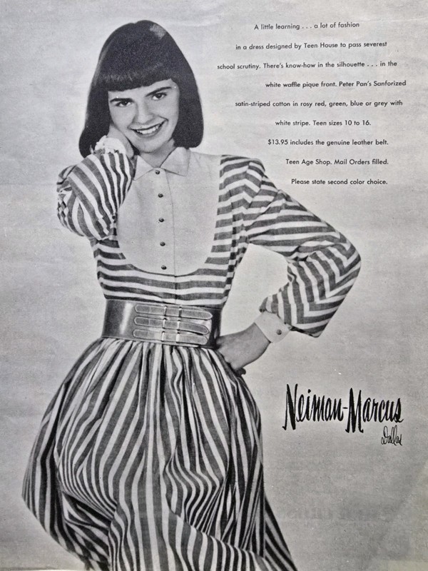 1947 Women's Teenage Shop Striped Dress Neiman Marcus fashion vintage Ad 