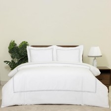 White Duvet Cover Luxury Hotel-Quality 100 Cotton Sateen T300 Embroidered Du...