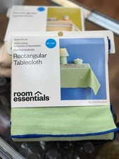 Room Essentials Rectangular Tablecloth 60" x 104" Green Blue Edge 100 Cotton
