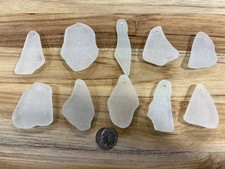 Sea glass - 10 X-Large Top Drilled Pieces Of White Sea Glass