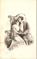 Postcard Artist Signed Farini Romantic couple on loveseat